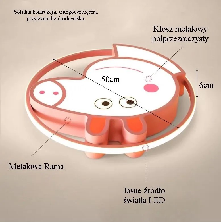 Plafon lampa LED sufitowa AT91-PEPA RÓŻOWA
