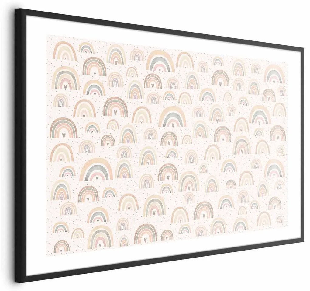 Plakat Tęcze i serca 42x29,7 cm z ramą czarną z marginesem ARTGEIST B