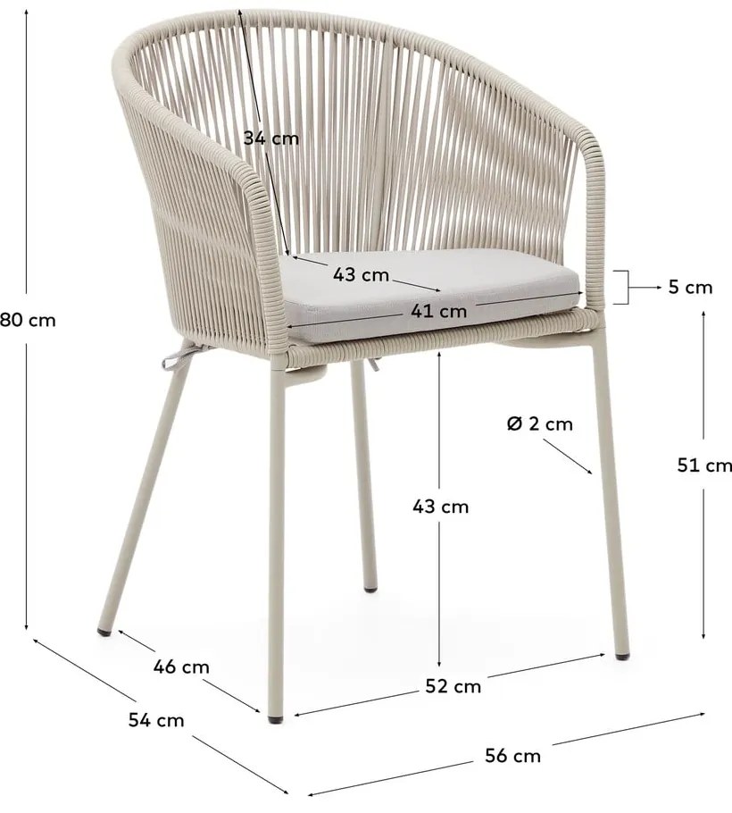 Kremowe metalowe/tapicerowane krzesło ogrodowe Yanet – Kave Home