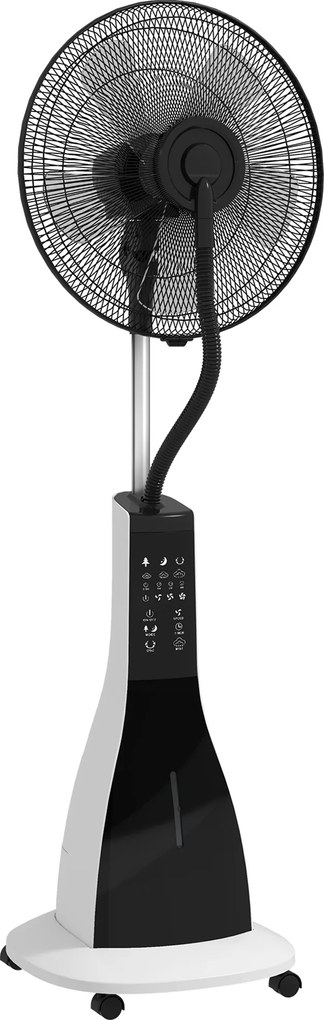 HOMCOM Wentylator Stojący z Nawilżaniem i Funkcją Cichego Snu, Mobilny, Sterowanie Zdalne, Czarny/Biały