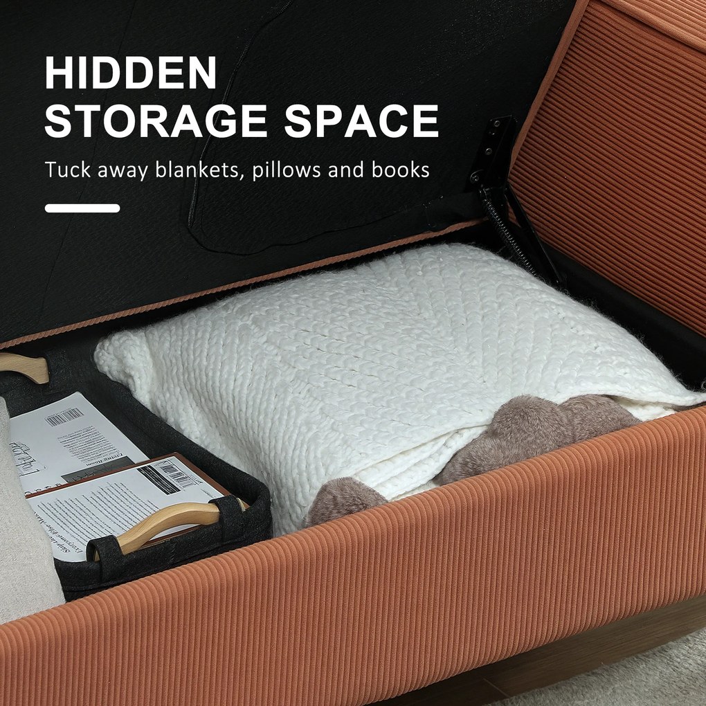 HOMCOM Sofa dwuosobowa z przestrzenią do przechowywania i solidnymi drewnianymi nogami, do salonu, sypialni, 117 x 63 x 79 cm, Różowy