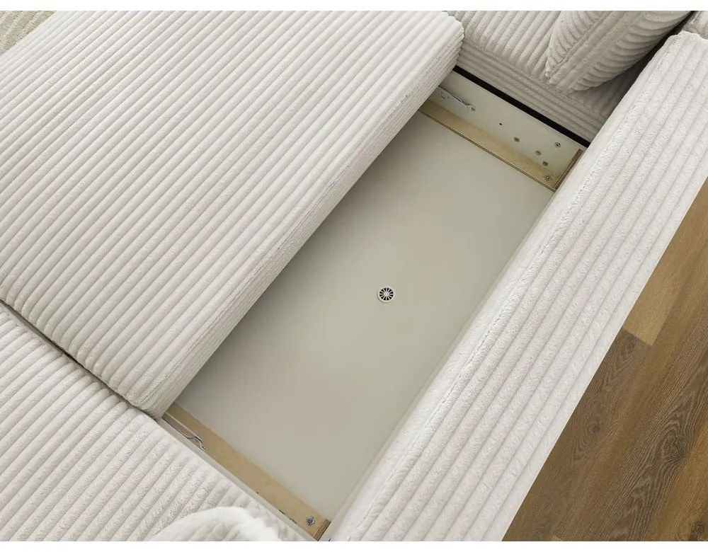 Kremowy sztruksowy rozkładany/ze schowkiem narożnik (lewostronny/w kształcie litery U) Lucien – Bobochic Paris