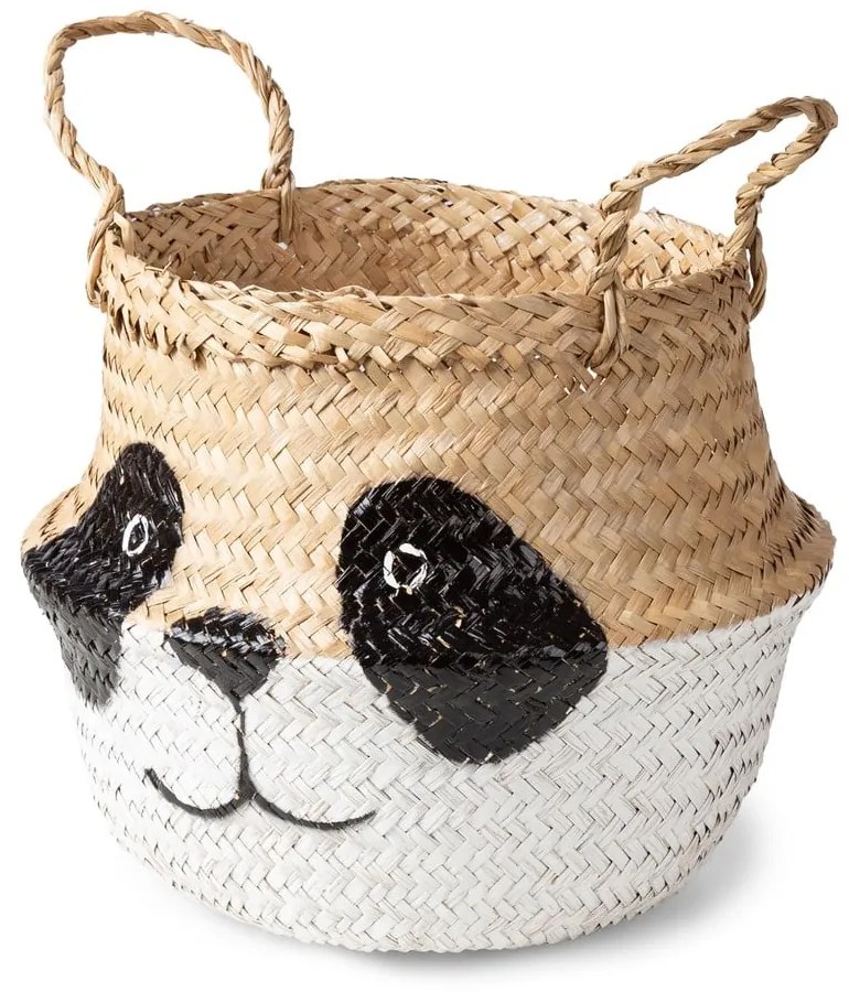 Biało-naturalny dziecięcy kosz na zabawki z trawy morskiej ø 25x24 cm Panda – Compactor