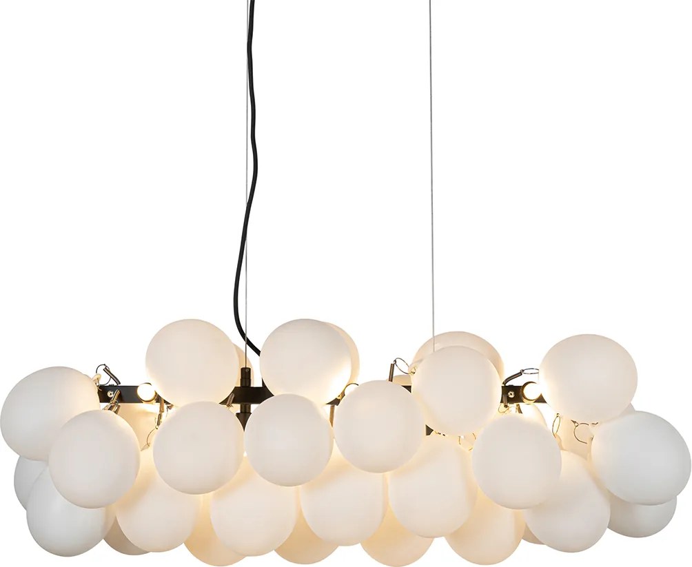 Lampa wisząca czarna z opalowym szkłem 8-światłowa owalna - Uvas