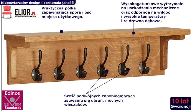 Drewniany dębowy wieszak ścienny L7-M59