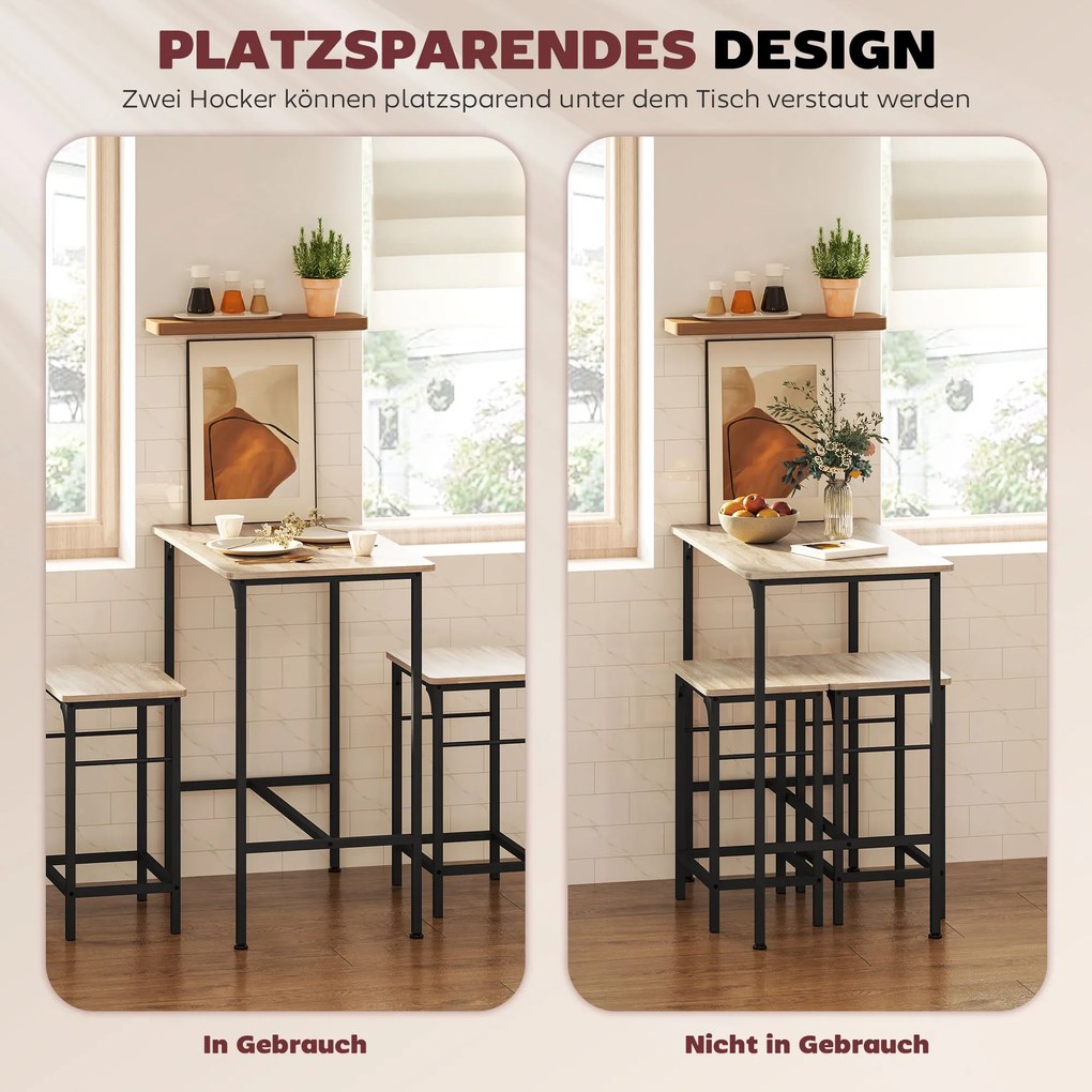 Zestaw stół barowy HOMCOM z 2 stołkami, Antypoślizgowe podkładki, Drewno naturalne