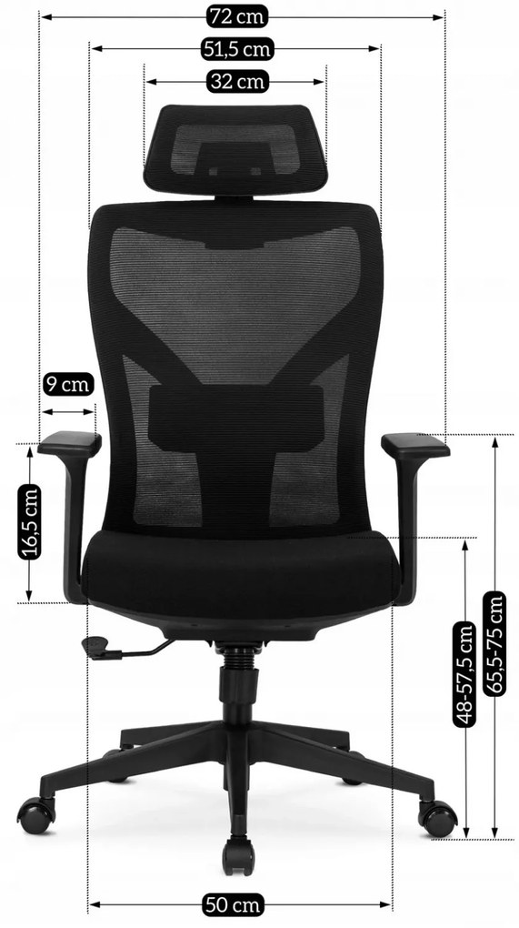 Fotel Biurowy Ergonomiczny Obrotowy SPIRAL Czarny z Zagłówkiem do Pracy