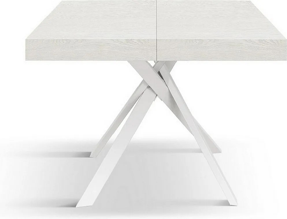 Biały stół z drewna jesionowego, białe metalowe nogi 95x90-145x90cm - FORTE DEI MARMI