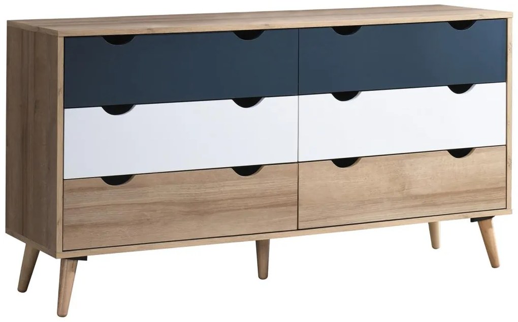 Komoda z 6 szufladami - Kolory: Naturalny, biały i granatowy - LURVIA
