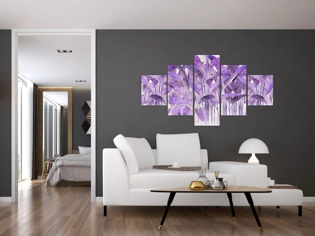 Obraz - Fioletowe liście w gipsie (125x70 cm)