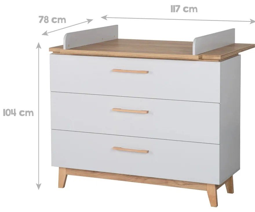 Jasnoszara niska komoda dziecięca w dekorze dębu z przewijakiem 117x104 cm Caro – Roba