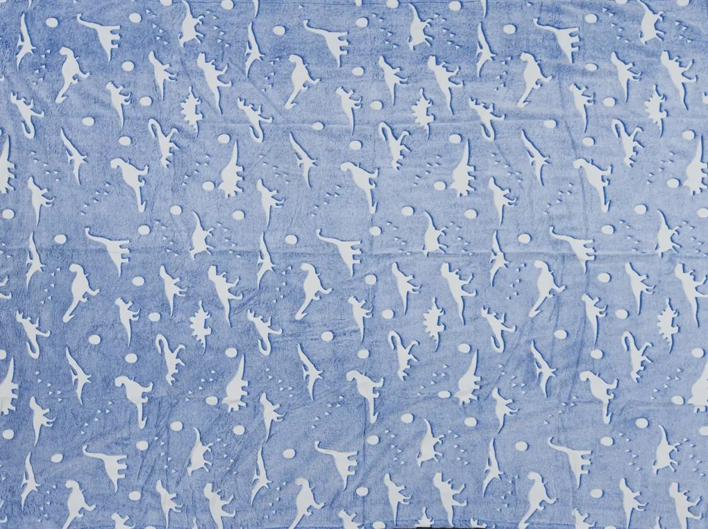 Niebieski świecący koc z mikroflaneli DINO BLUE 150x200 cm