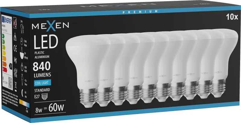 Mexen Nova 10x żarówka LED E27, R63, 8W, Zimna - 6500K, 840 lm - L104-E27-0865-01x10