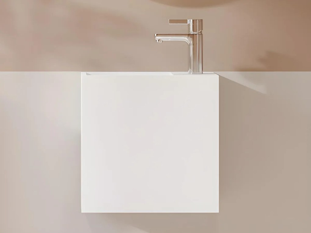 Biała szafka pod umywalkę wisząca z solid surface z wnęką - 40 cm - PUMORI
