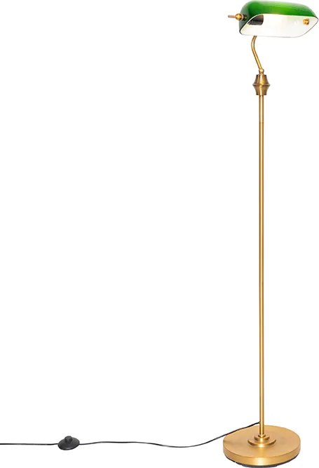 Klasyczna lampa podłogowa notariusza brązowa z zielonym szkłem - Banker