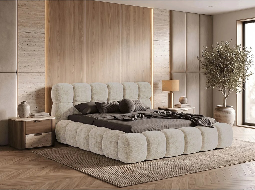 BESILIO Łóżko z grubej pianki 180x200 szenil Tokyo - łóżko z pojemnikiem i stelażem - beżowy