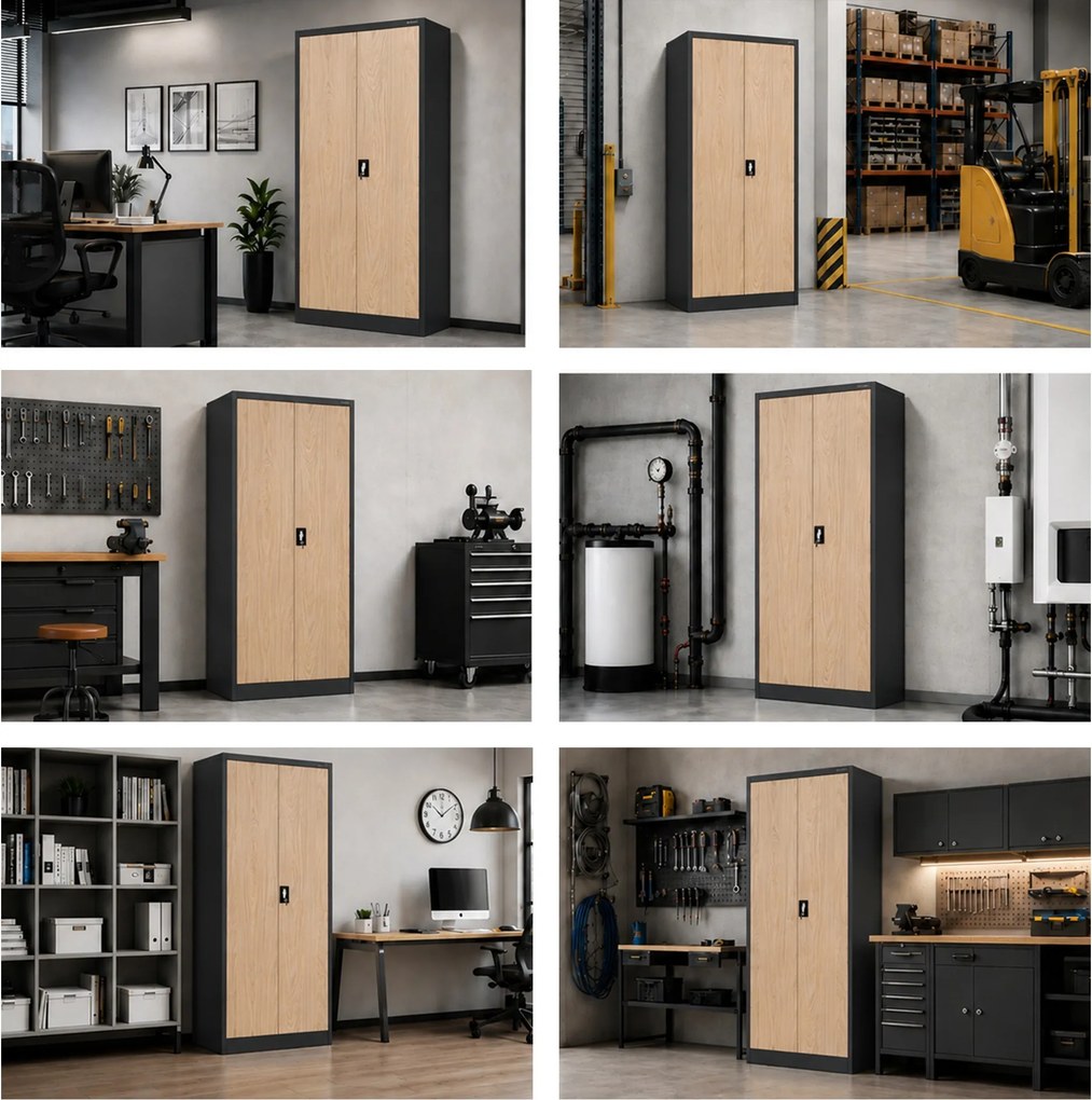 Szafa biurowa na dokumenty z 4 półkami antracytowa/dąb sonoma, 900x1850x400 mm: JAN Eco Design