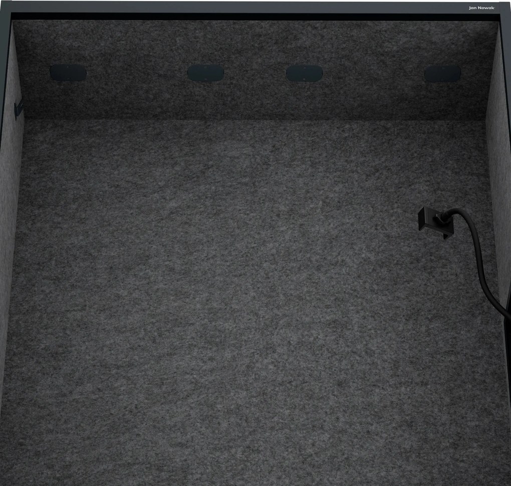Kabina akustyczna SALLY MentalBox 1150 mm – antracytowy korpus, ciemnoszare siedzisko