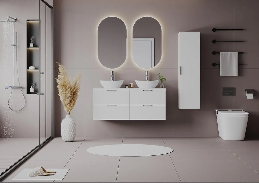 Biały Zestaw do Łazienki 120cm Szafka z Blatem Pile