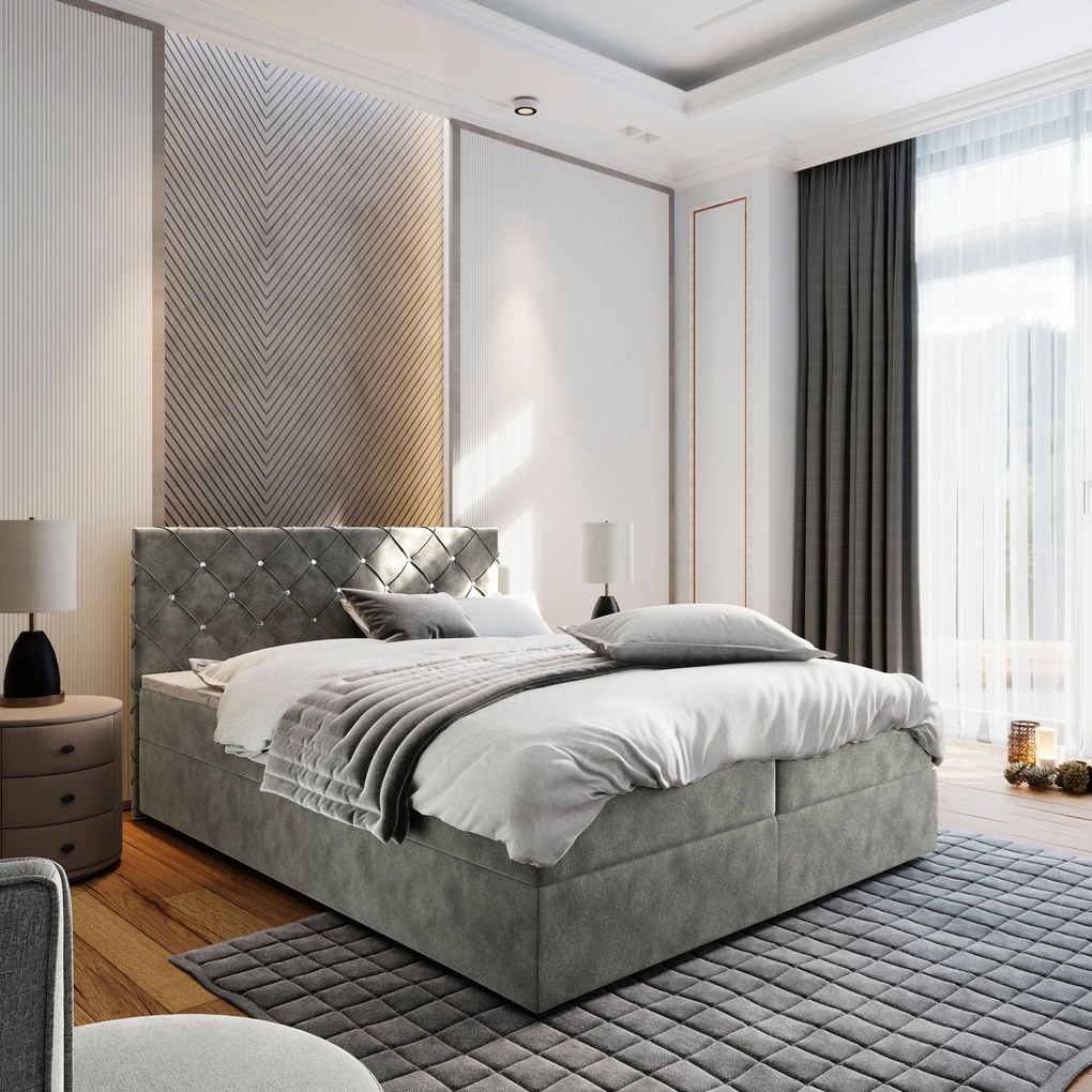 Masseno Łóżko kontynentalne RIVA z pojemnikiem na pościel 160x200 cm - Szary, MAGIC VELVET 2217
