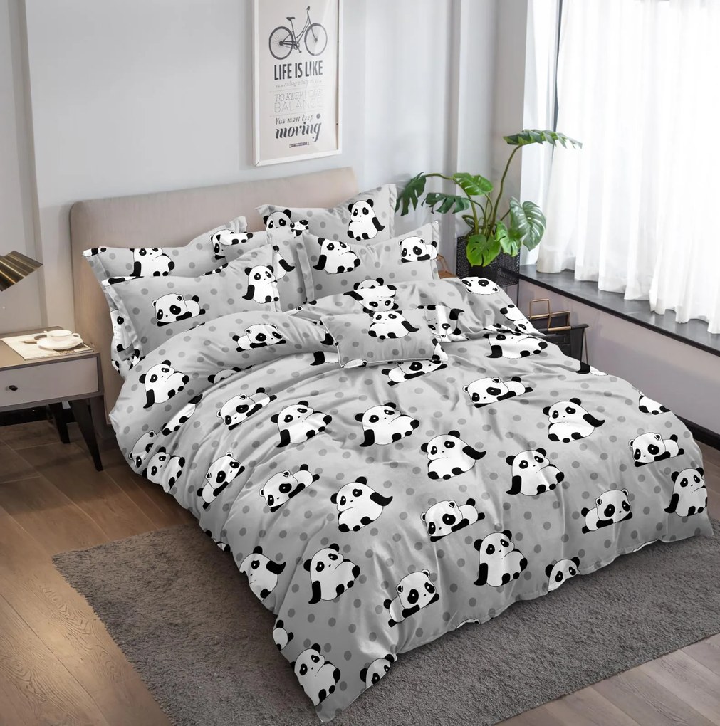 PrzytulneMieszkanie.pl PrzytulneMieszkanie.pl Pościel z mikrowłókna PANDA szare Rozmiar pościeli: 70 x 90 cm | 140 x 200 cm