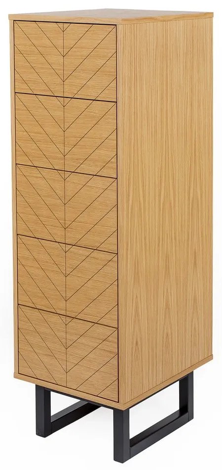 Komoda w dębowym dekorze Woodman Mora Narrow Herringbone Print