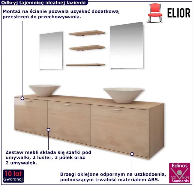 Beżowy zestaw do łazienki z 2 umywalkami L4-R53
