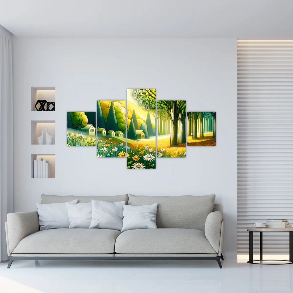 Obraz - Wieś w żółto-zielonym (125x70 cm)