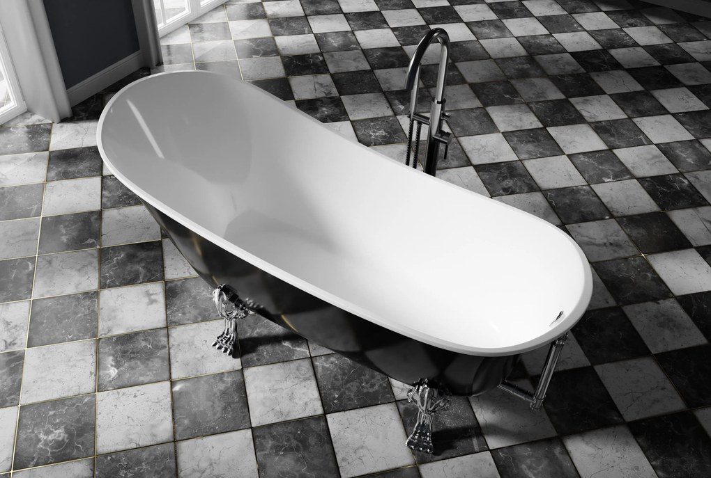 Wanna wolnostojąca PARIS akrylowaCzarny połysk - 176 x 71 x 77 cm - dostępne metalowe nóżki i bateria wolnostojąca