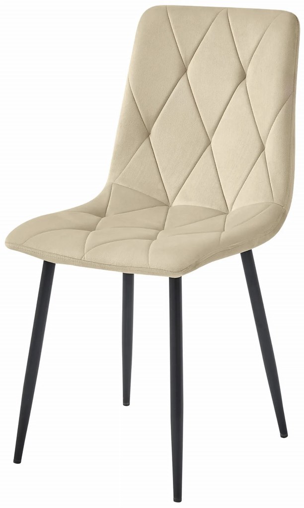 Jasnobeżowe krzesło do kuchni LIBRA aksamitne z czarnymi nogami