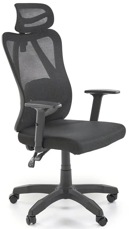 Obrotowy czarny ergonomiczny fotel z zagłówkiem i regulowanym oparciem S0-H70