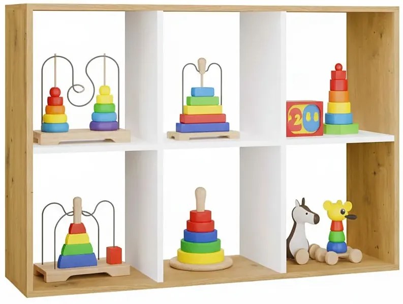Nowoczesny regał na zabawki dąb artisan + biały S8-R01