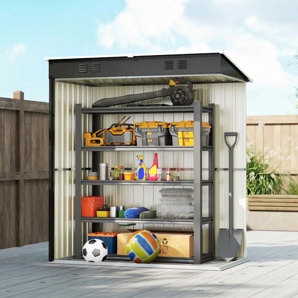 Outsunny Metalowy schowek na narzędzia 1,37 m², zamykany schowek z wentylacją, pochyłym dachem, rękawicami, 163 x 90 x 179 cm | Aosom PL