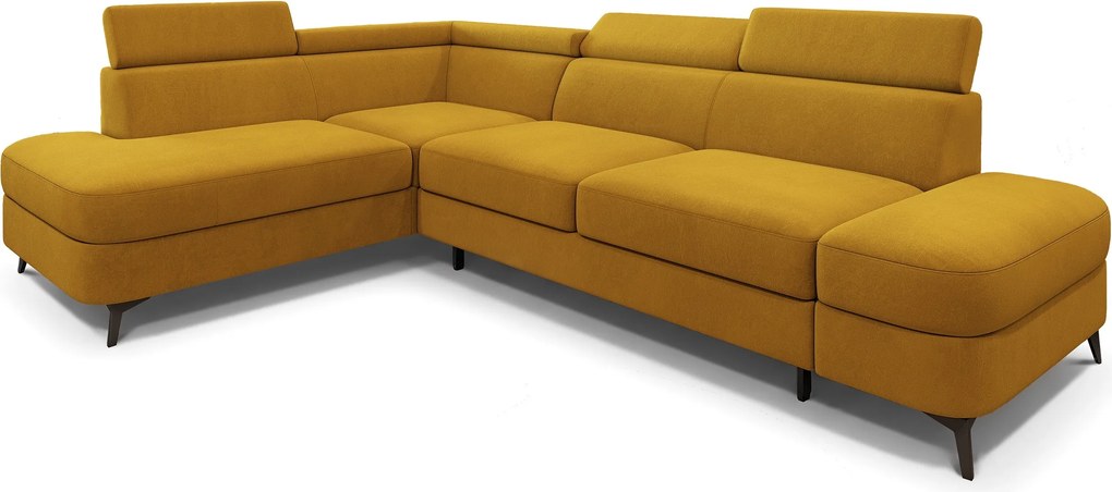 Masseno Narożnik AVISE z funkcją spania i pojemnikiem na pościel Narozniki L, Rozkładana sofa - Żółty, MATT VELVET 48