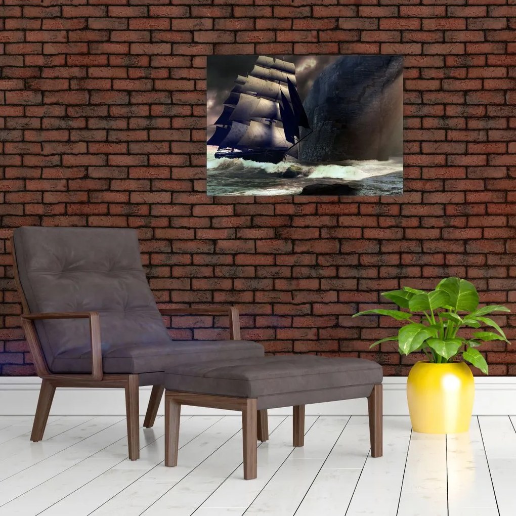 Obraz - Statek między klifami (70x50 cm)