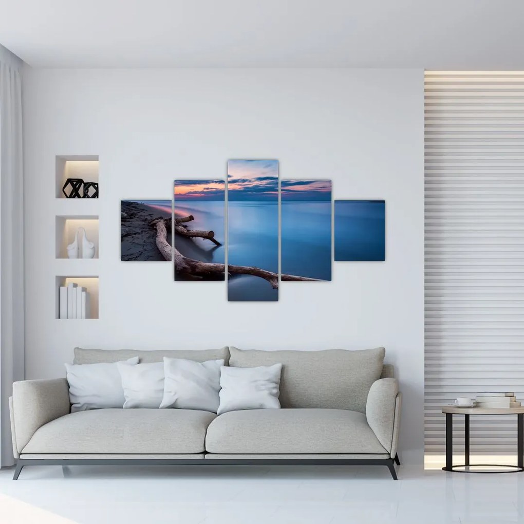 Obraz plaży o zachodzie słońca (125x70 cm)