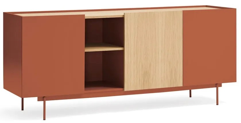 Ceglasto-naturalna niska komoda w dekorze dębu 180x78 cm Otto – Teulat