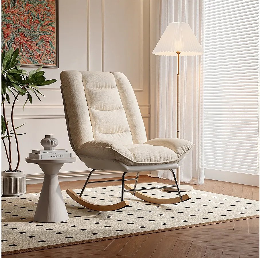 Tapicerowany fotel bujany z regulowanym oparciem do salonu - sypialnia, balkon