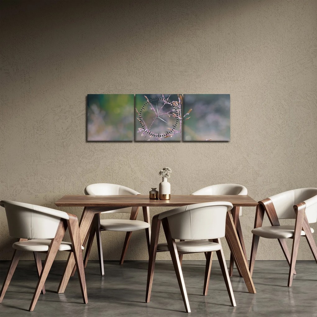 Obraz - Szczegół trawy (z zegarem) (90x30 cm)