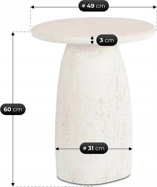 Stolik Kawowy REES 49 cm Krem/Beż Japandi