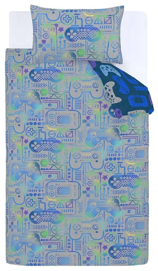 Niebiesko-szara pościel dziecięca jednoosobowa z mikrowłókna 135x200 cm Gamer – Catherine Lansfield
