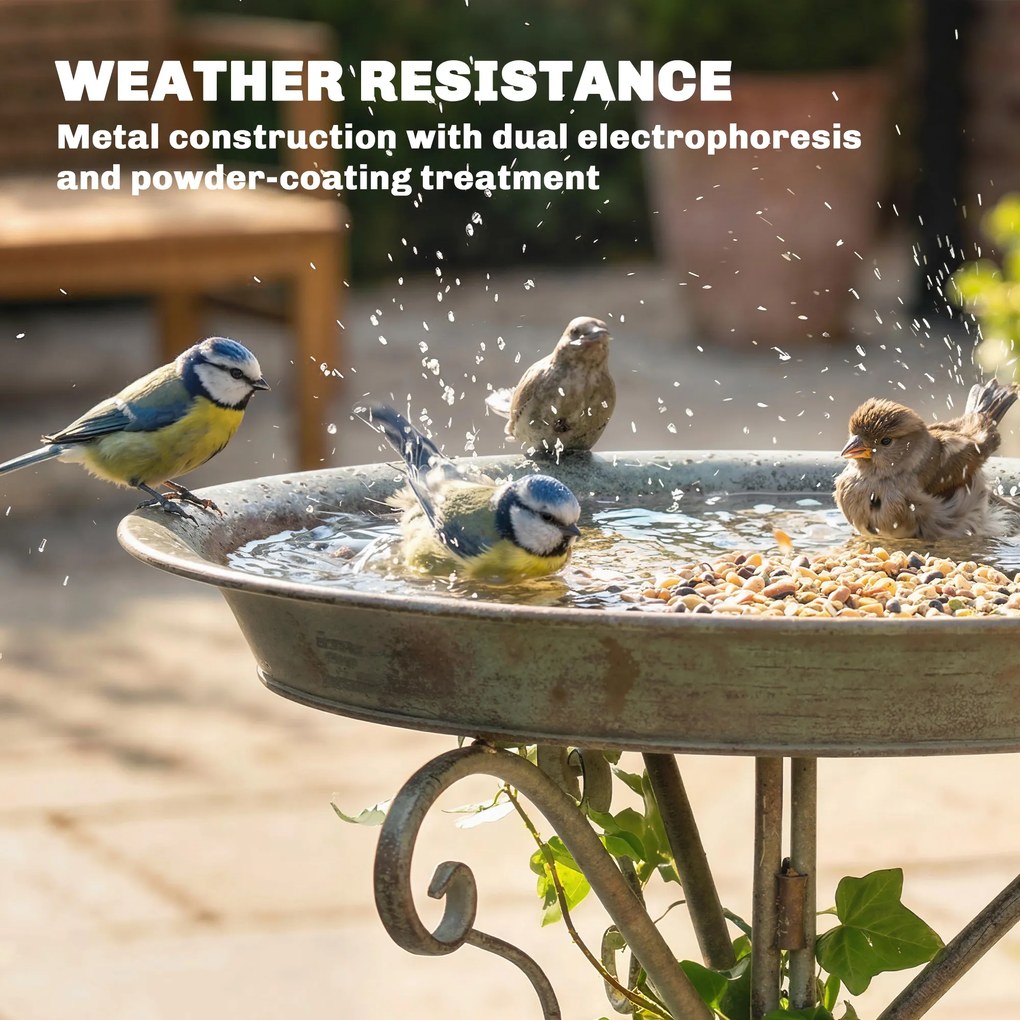 Outsunny Poidełko z figurką ptaka i ozdobnym stojakiem, vintage'owa miska dla ptaków do ogrodu, zielona | Aosom PL