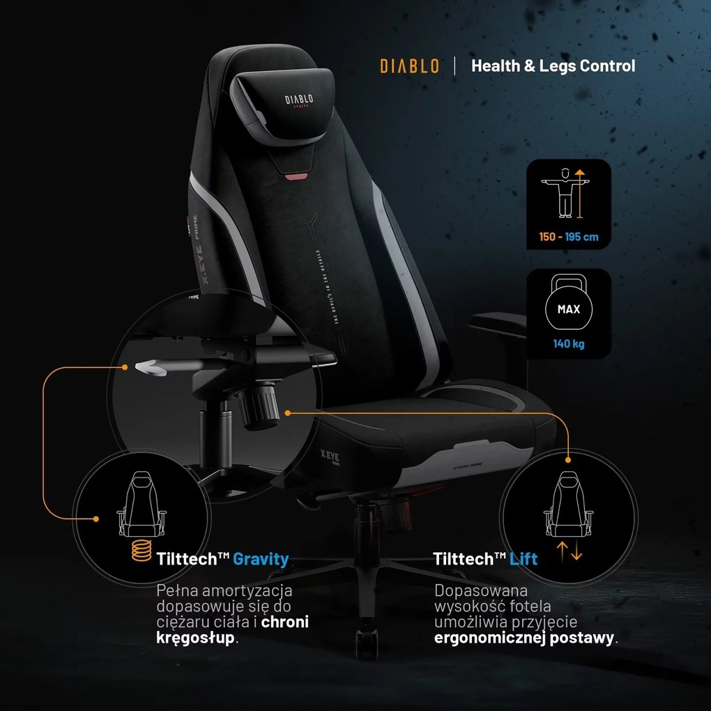 Fotel gamingowy materiałowy Diablo X-Eye Prime Normal Size, Burned Black