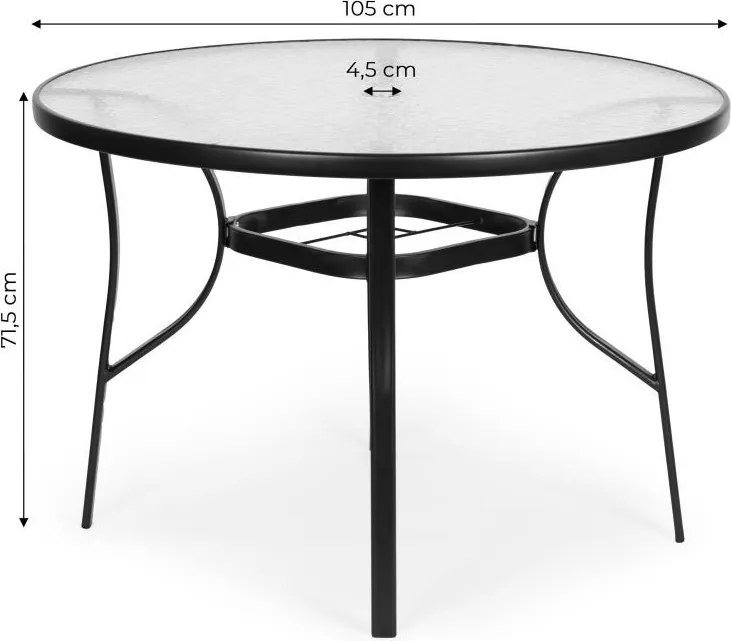 Stolik ogrodowy okrągły 105 cm z otworem na parasol Tulum 080, czarny