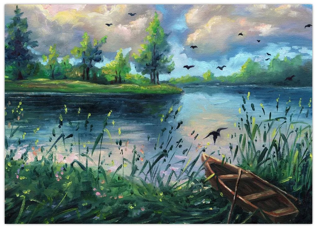 Obraz - Obraz olejny, Wczesny letni wieczór nad jeziorem (70x50 cm)