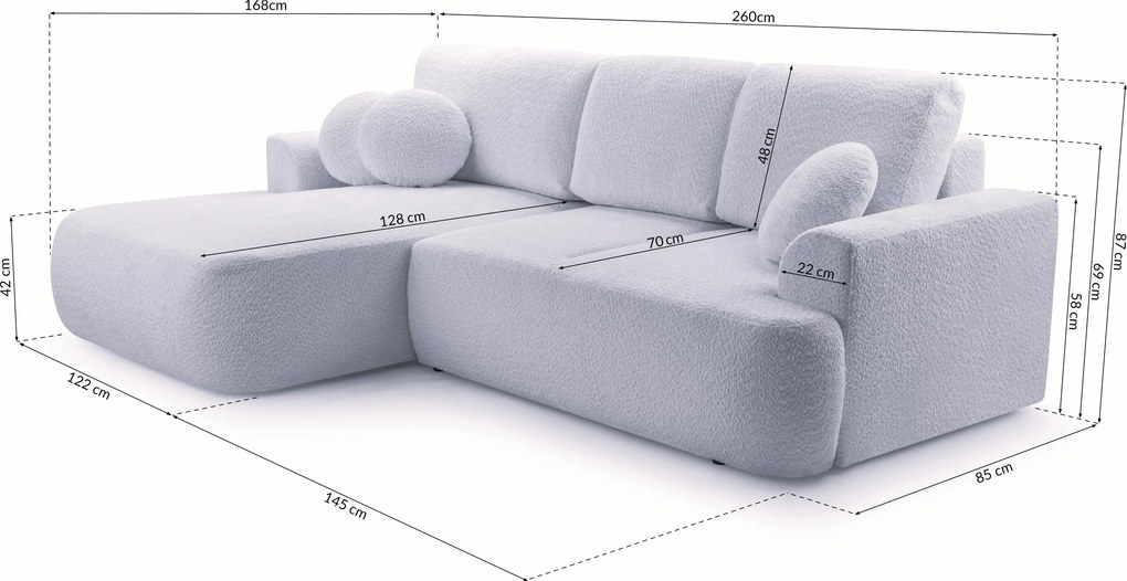 Masseno Narożnik FILO z funkcją spania i pojemnikiem na pościel Narozniki L, Rozkładana sofa - Szary, CORAL 80