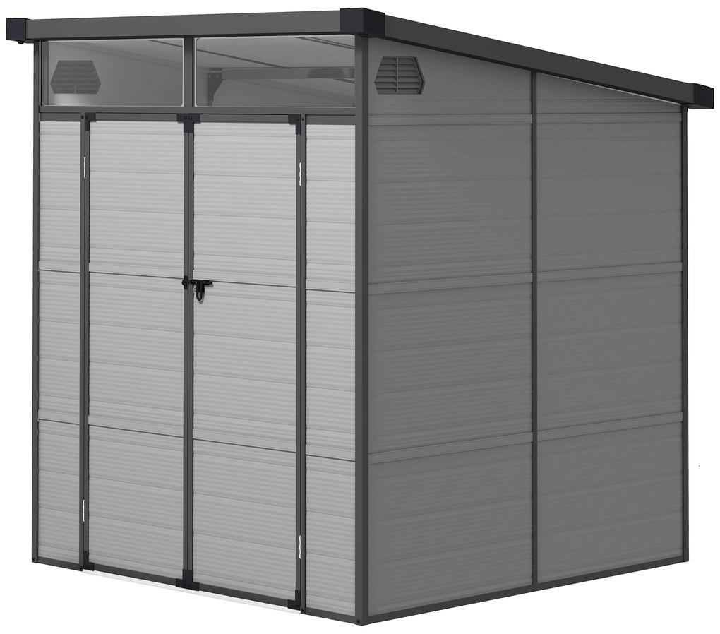 Outsunny 1,9 x 1,9 m Domek Ogrodowy, Schowek na Narzędzia z Tworzywa, Zamykane Drzwi, 2 Otwory Wentylacyjne, Jasnoszary