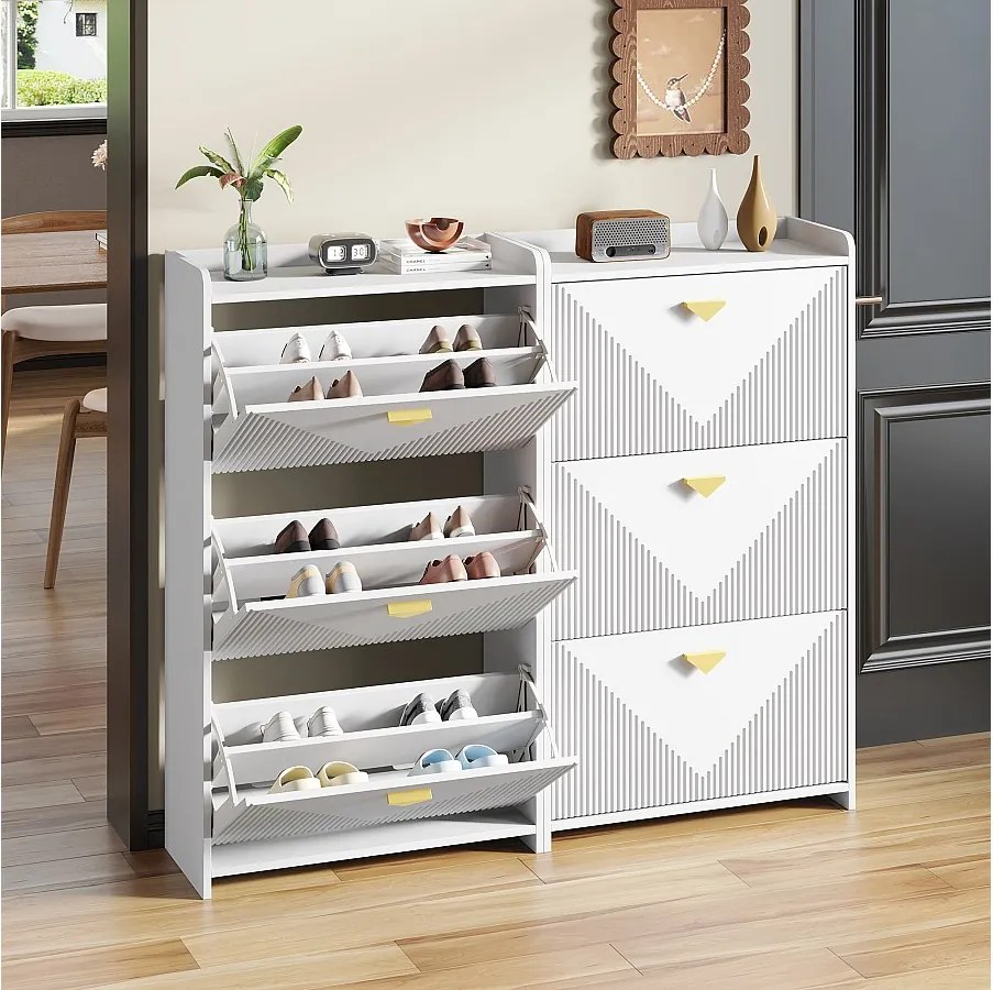 Szafka na buty do przedpokoju - 2 x 70 x 30 x 120 cm - z 3 drzwiami uchylnymi - MDF - biała