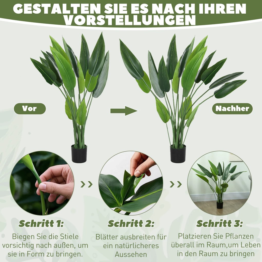 HOMCOM Sztuczna Roślina w Cementowej Doniczce, 18 Listków, Plastik, Zielony