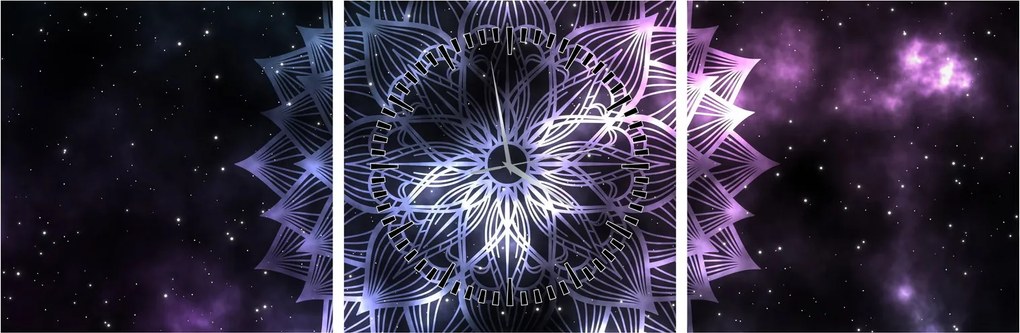 Obraz - Mandala lotosu w kosmosie (z zegarem) (90x30 cm)